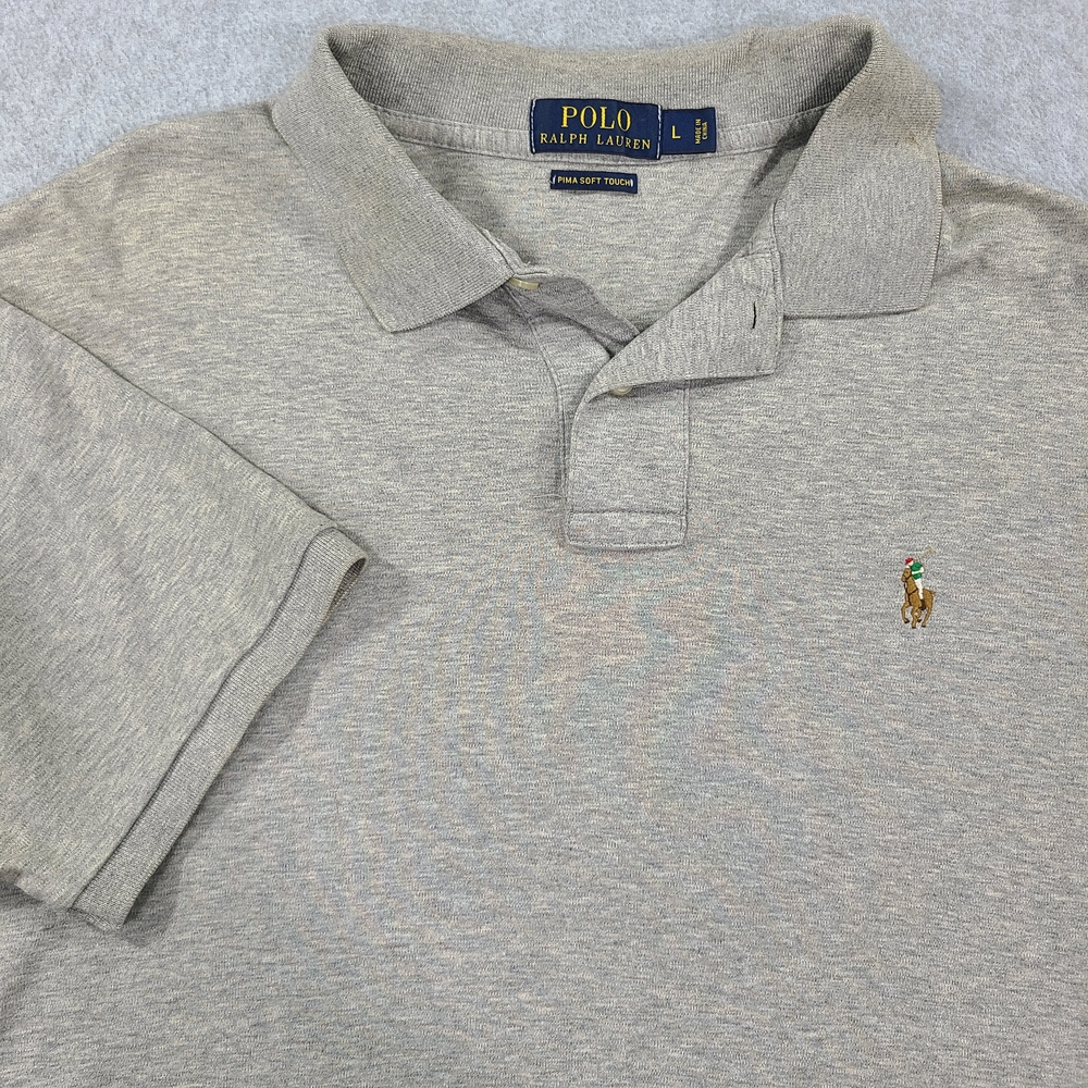 Polo Ralph Lauren Polo Shirt Men L Gray Soft Pima Cotton SS Longtails Flesh Pony